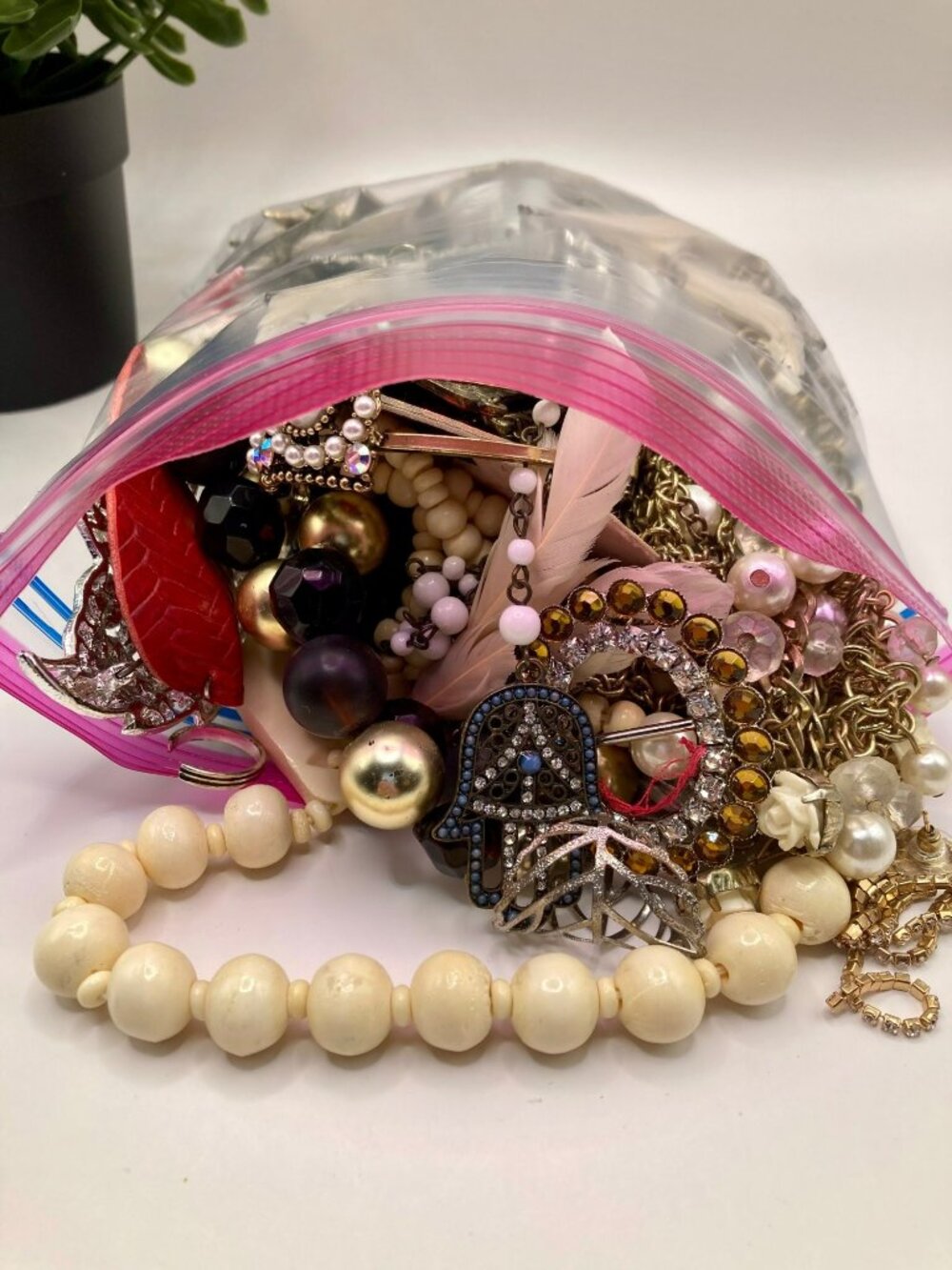 2+lb Quart Size Bag Broken Jewelry for Crafting - POOR Condition -2